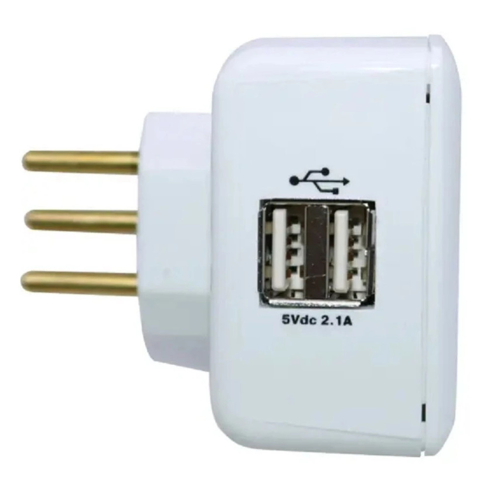 ProteRaio Carregador Universal Tomada Protegida + 2 Saidas USB Carregador de Celular Branco