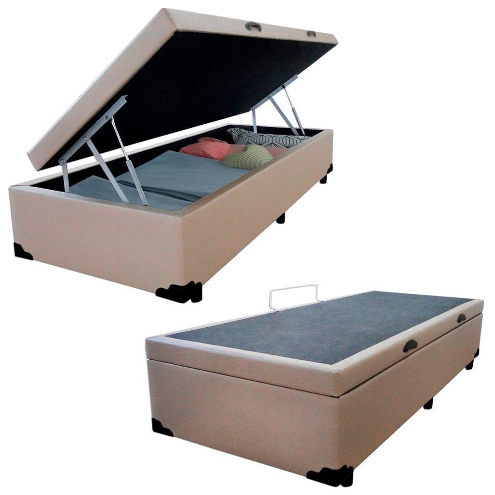 Cama Box Baú Solteiro Sintético Serene com estilo na cor Bege 88x188x44