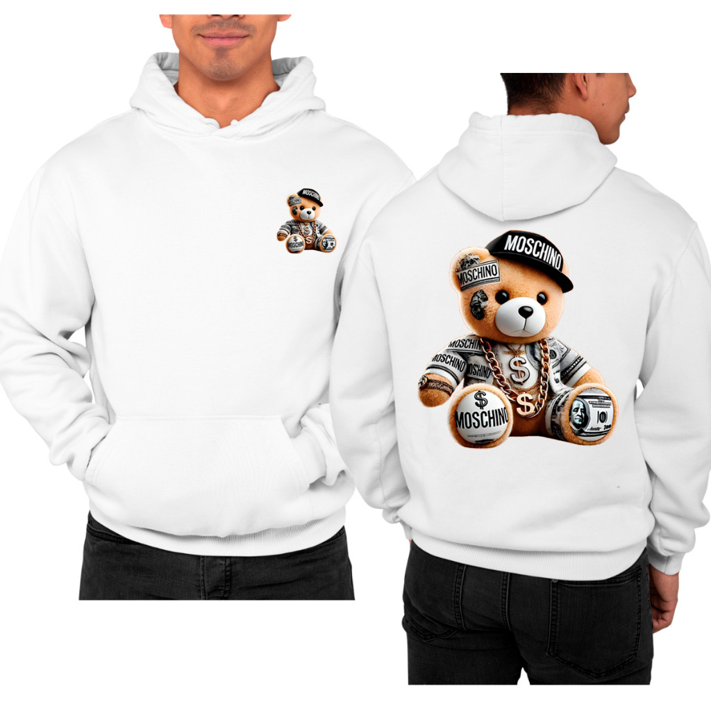 Agasalho De Frio Gorro E Bolsos Urso Estiloso Boné 100% Algodão Flanelado Premium Cores Top — imagem 2 de 2