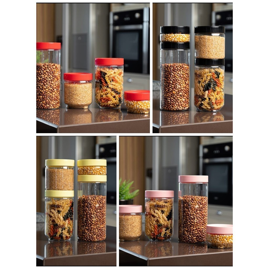 Kit Jogo com 4 Pote Potinhos Organizador Gire e Trave Empilhável Condimentos Temperos Conecta Cozinha UZ Utilidades