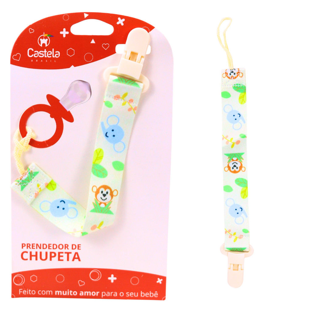 Prendedor de Chupeta Macaco e Elefante CBY0104L - Castela em Oferta na Shopee