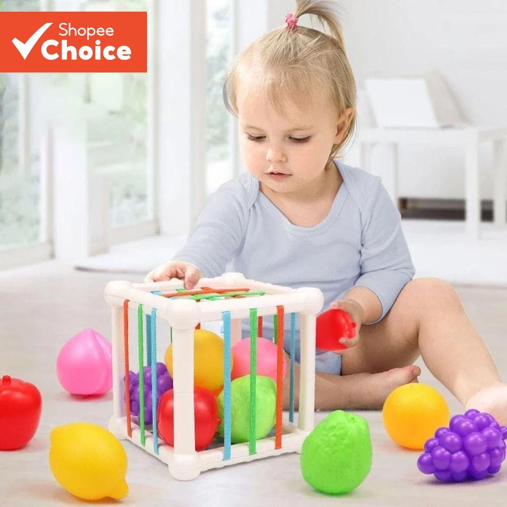 Montessori Bebê Brinquedo Sensorial Forma Classificador Cubo Com Brinquedos De Frutas Para...