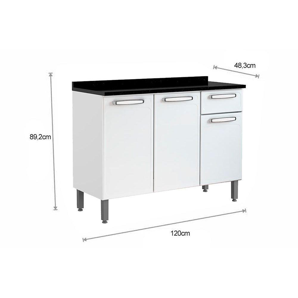 Balcão de Cozinha c/ Tampo Evidence 7122 c/ 3 Portas e 1 Gaveta 120cm Branco - Bertolini — imagem 2 de 2