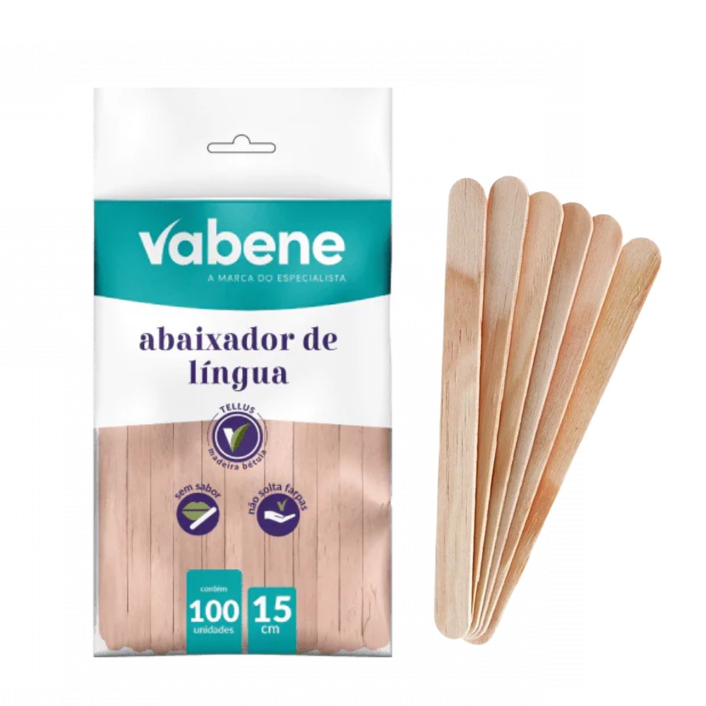 Abaixador de língua madeira Tellus Pct c/ 100 - Vabene em Oferta na Shopee