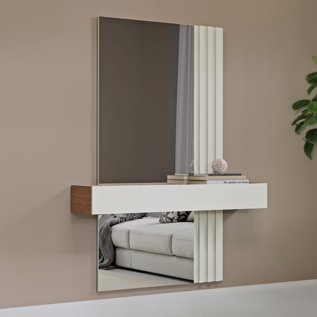 Aparador Suspenso Espelhado Ripado 100% Mdf - Freijó/Off White Dalla Costa em Oferta na Shopee