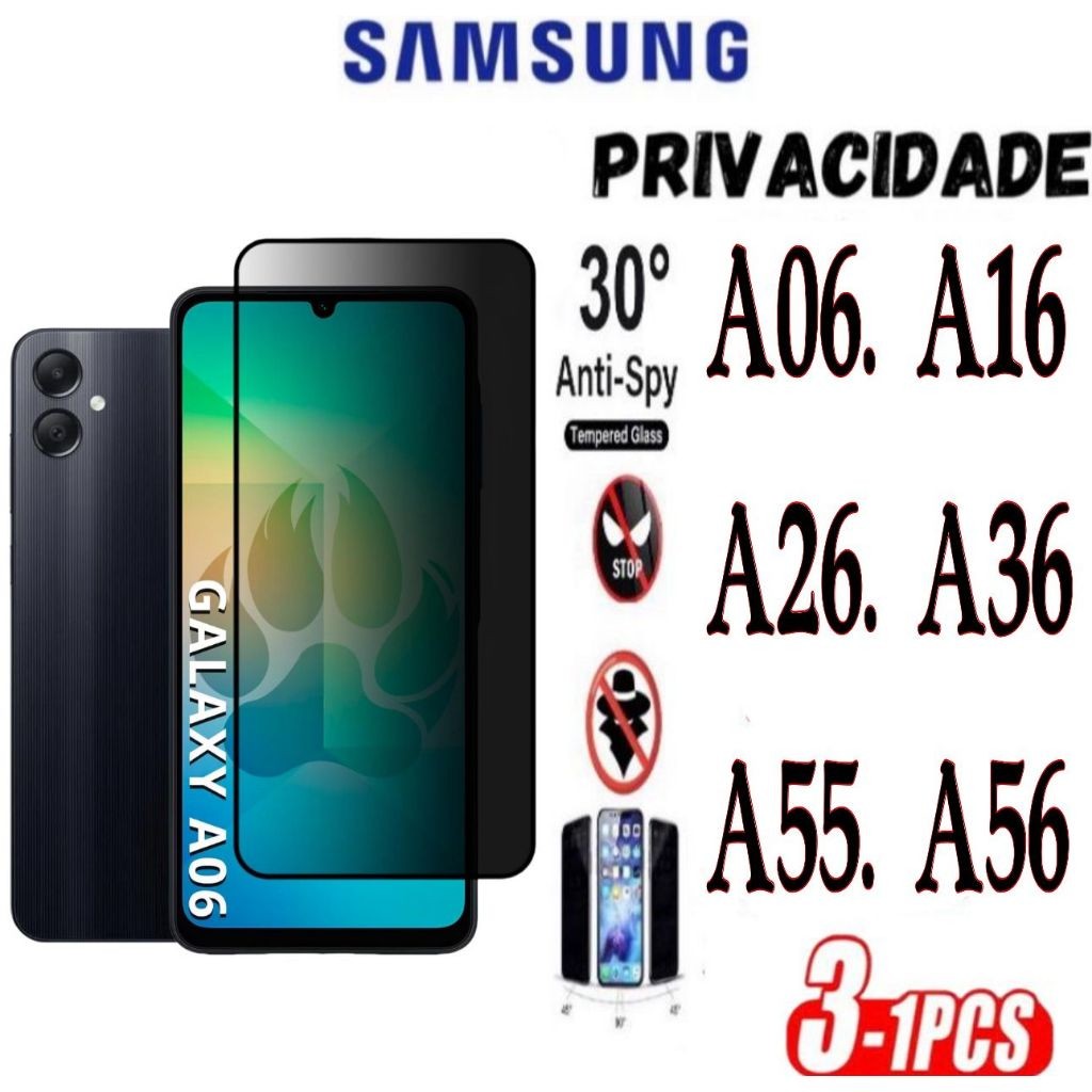 Película Privacidade 3D Anti Spy Samsung A06 A16 A26 A36 A55 A56