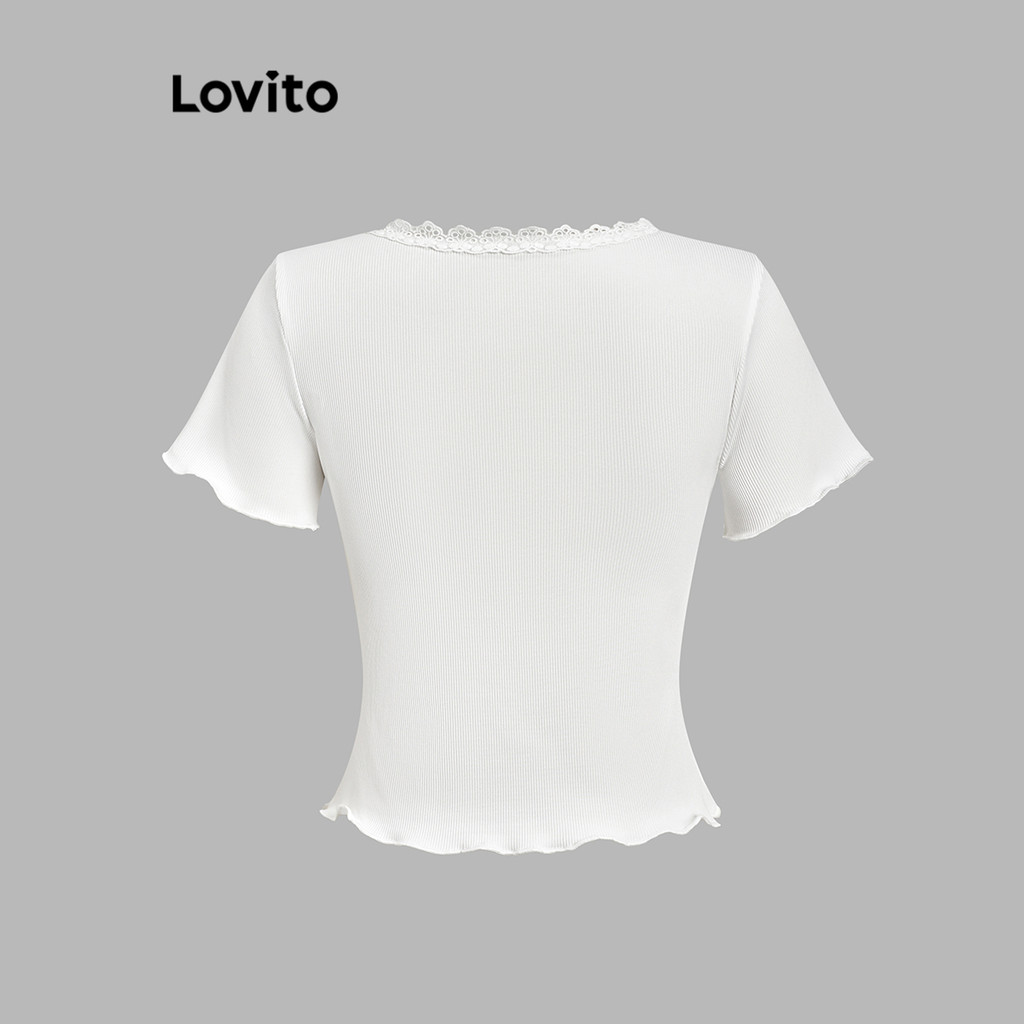 Detalhes do Lovito Camiseta Fofa Com Babados E Laço De Verão/Primavera Para Mulheres L120ED1245