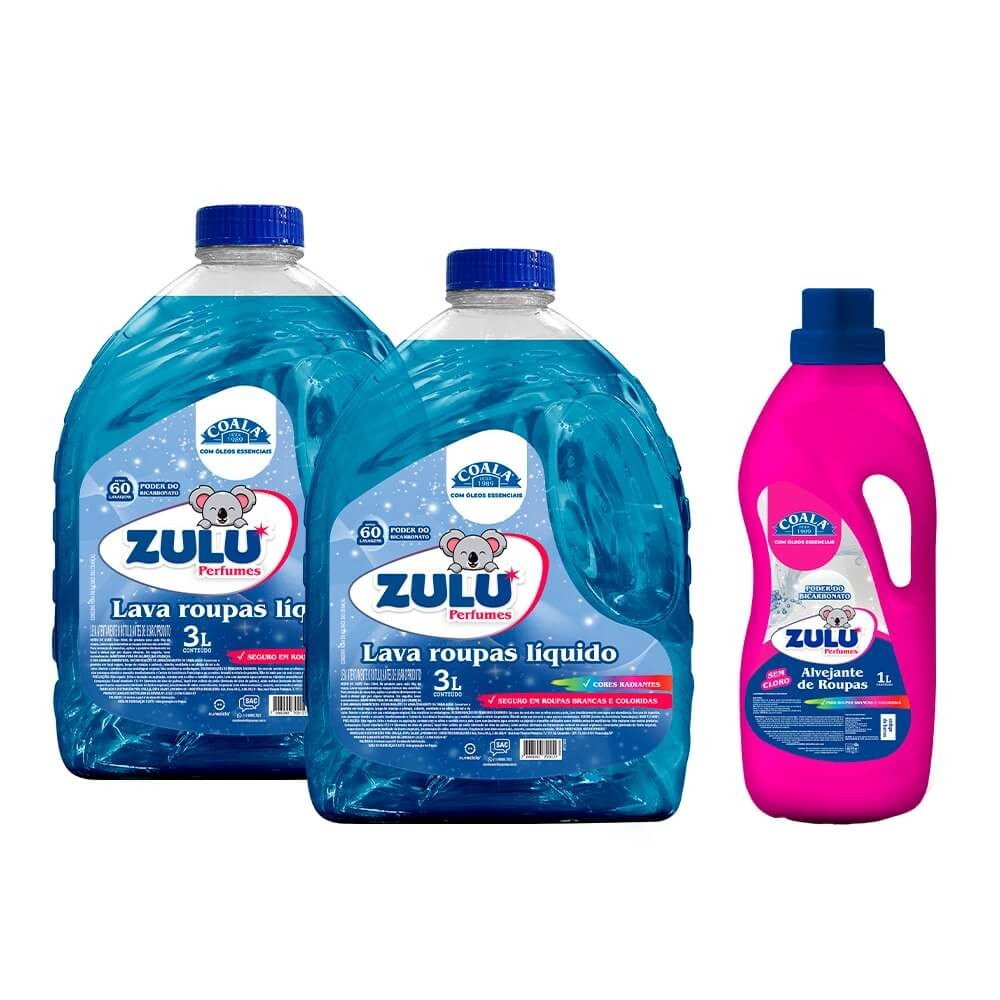 Kit 2 Lava Roupas Liquido 3L + 1 Alvejante de roupas 1L Zulu Perfumes / Coala