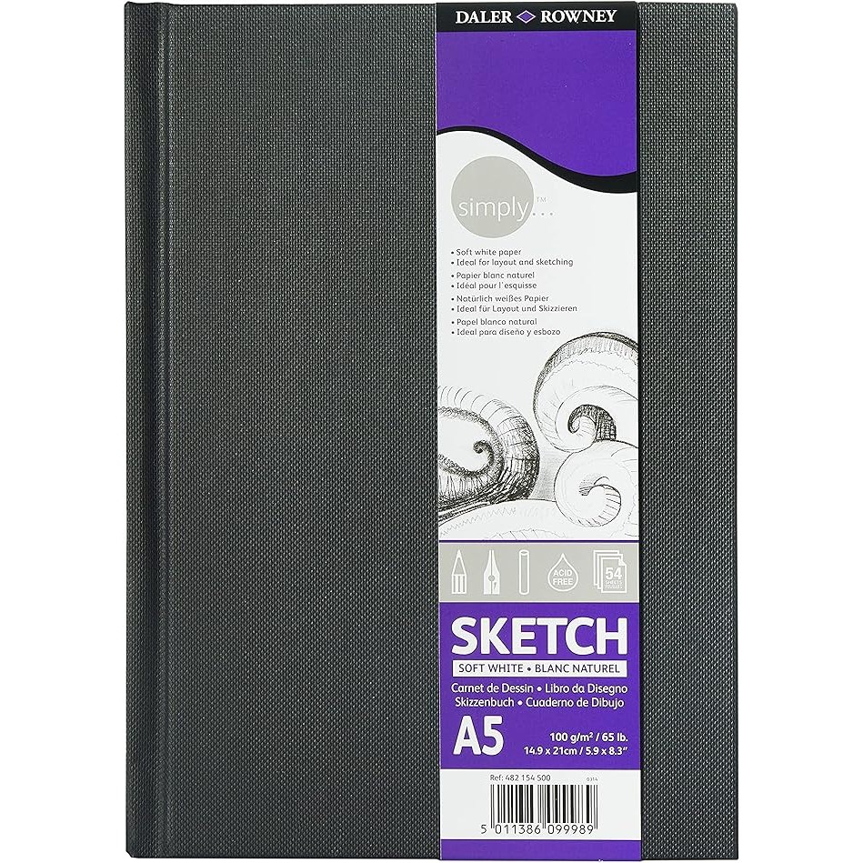 Sketchbook  Daler-Rowney Simply Medium Grain 100gr A5 branco macio 54 folhas