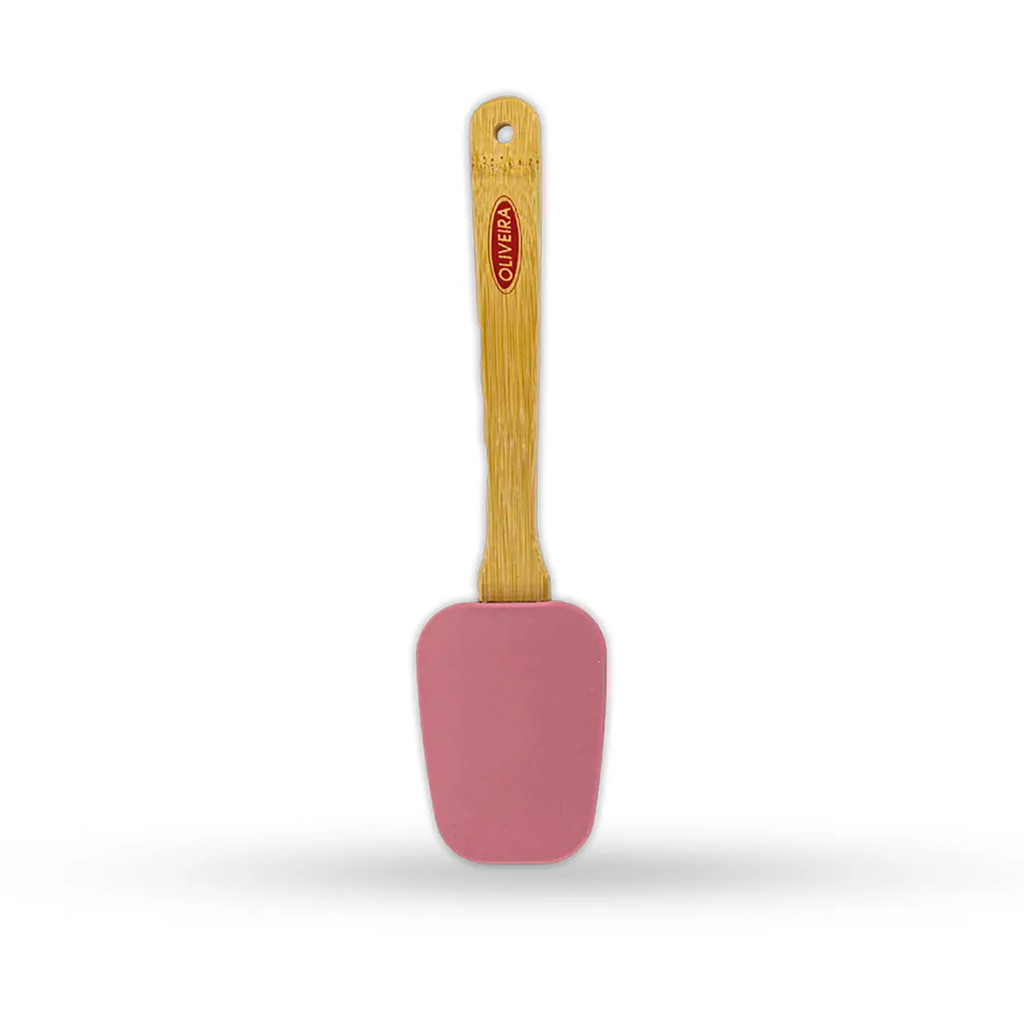Espátula Silicone Cabo Bambu 25cm Rose Alumínio Utensílio Cozinha Oliveira