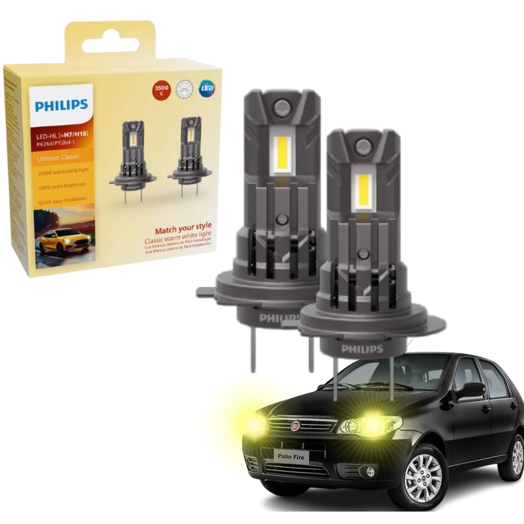 PAR LÂMPADA LED PHILIPS ULTINON CLASSIC H7/H18 3500K 12V 16W