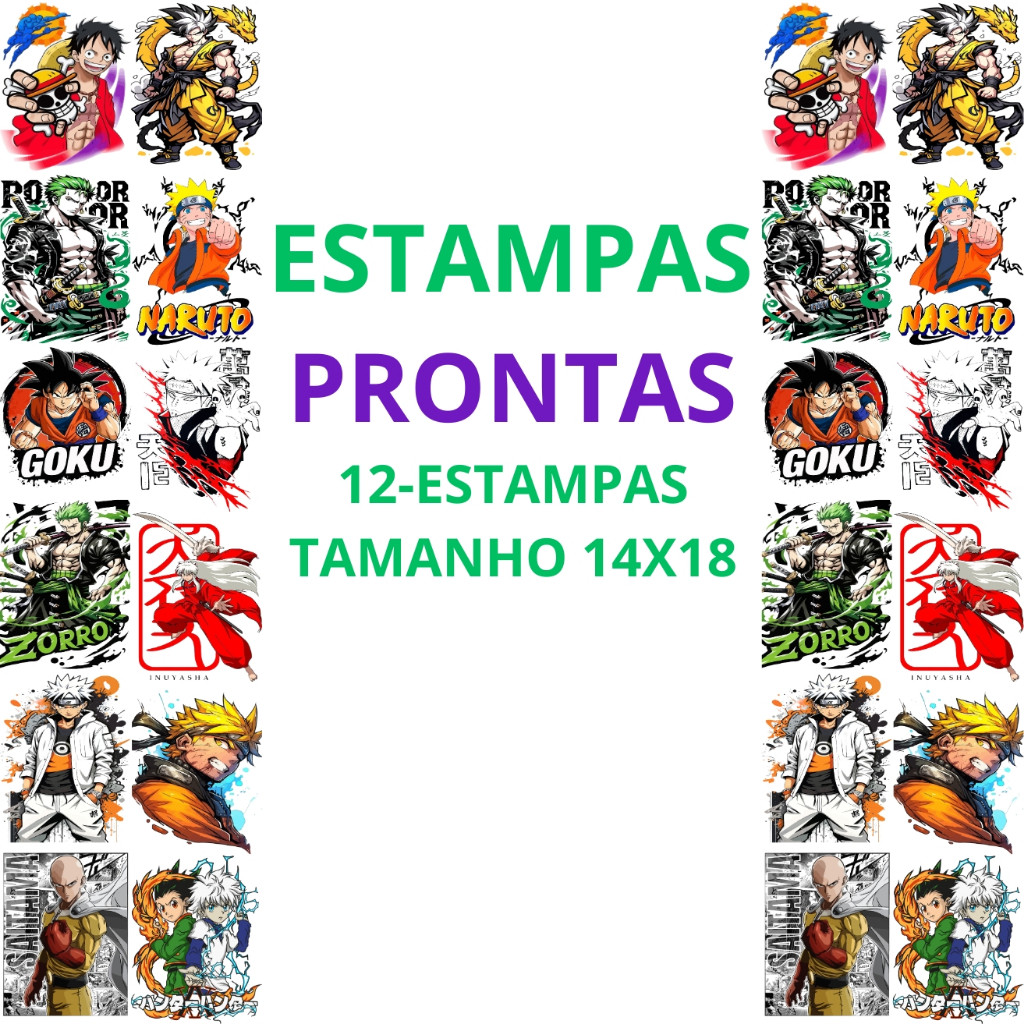 DTF Impressão Com Estampas Prontas Para Camisetas e Tecidos Animes 11 Estampas 14X18 e A4 Promoção Envio Rapido