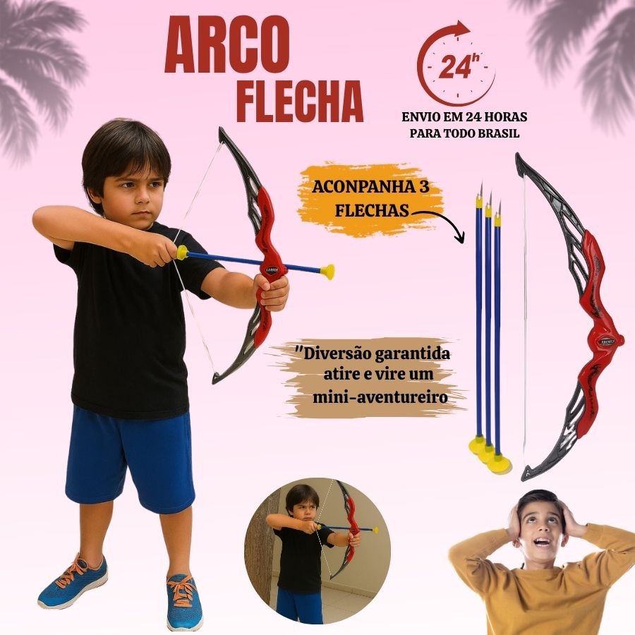 Arco E Flecha Arqueiro Lançador Brinquedo Esportivo Infantil Flecha de Ventosa