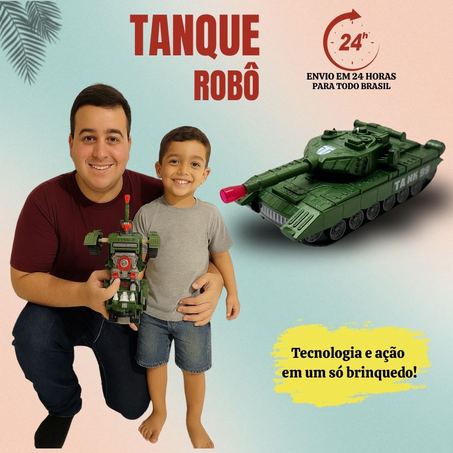 Brinquedo Carro Tank/ Tanque E Caminhão Vira Robô Bate E Volta Com Som E Luz Tank 99