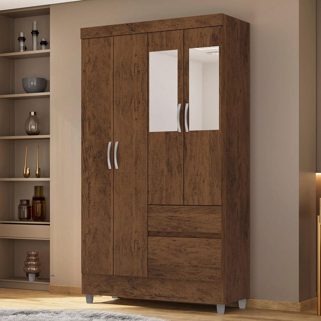 Guarda Roupa Solteiro 103cm Com Espelho Mayra Imbuia Rústico V02 - Mpozenato em Oferta na Shopee