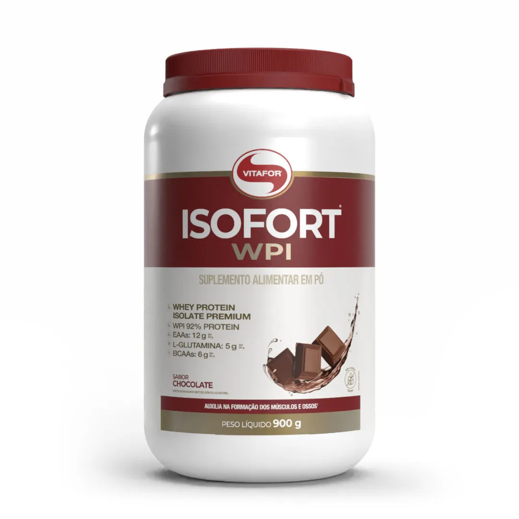Whey Protein Isolado Isofort Sabor Chocolate Pote 900G Vitafor
