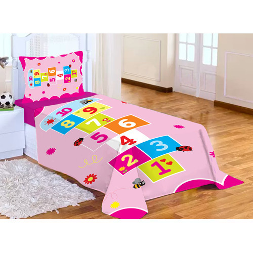 Fronha Lençol Solteiro Cobre Leito Jogo Amarelinha Rosa Infantil Quarto Menina Decorado