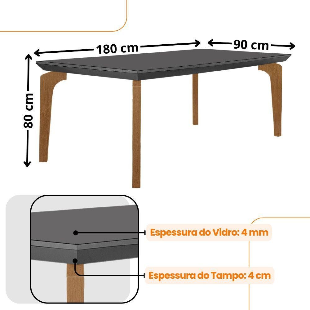 Mesa Para Sala De Jantar Liz 180cm Em Mdf E Vidro Grafite/ Imbuia/ Serig. Grafite