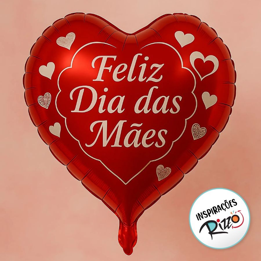 Balão de Festa Microfoil 10'' 30cm - Coração "Feliz Dia Das Mães" - Modelo 1 - 1 unidade - Rizzo