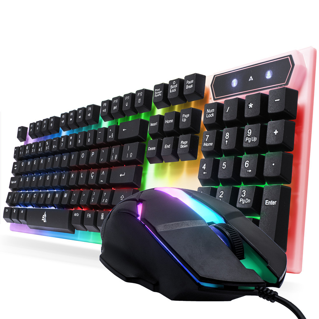 Kit Teclado e Mouse Gamer Conexão USB Teclas RGB Retroiluminadas Anti Ghosting Construção Resistente