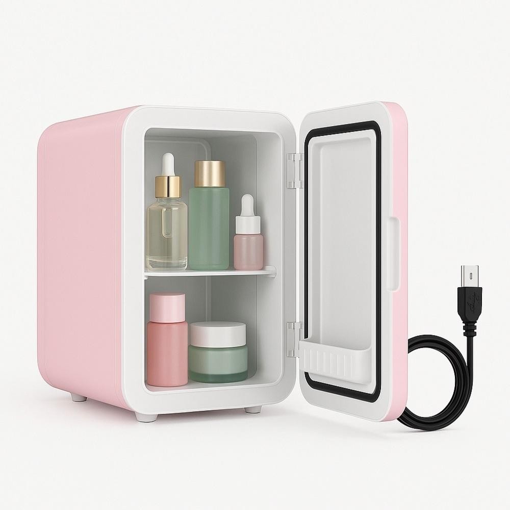 FRIGOBAR  MINI 12V PORTATIL GELADEIRA 4L REFRIGERADOR AQUECEDOR CASA CARRO QUARTO RETRO MULTIUSO SKIN CARE ROSA