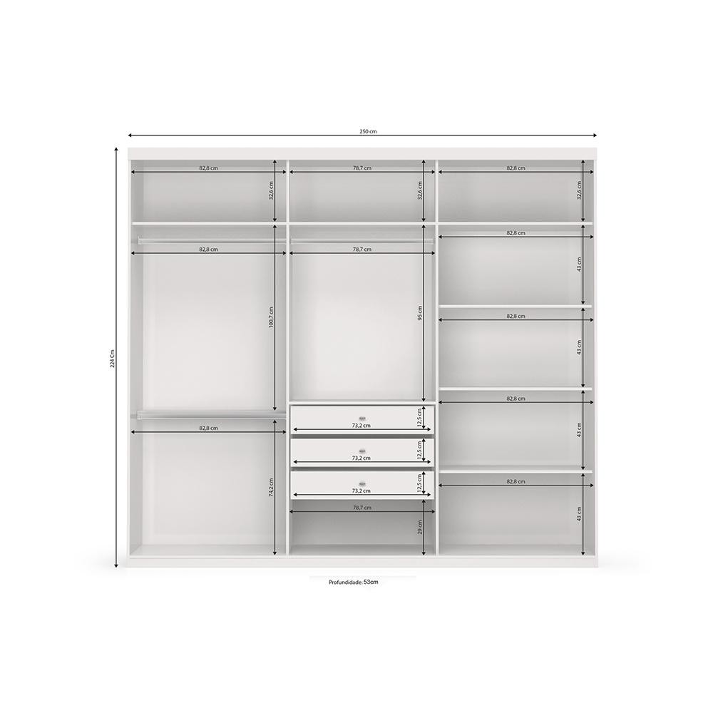 Detalhes do Guarda-Roupa Casal Kappesberg 3 Portas 3 Gavetas Branco S743