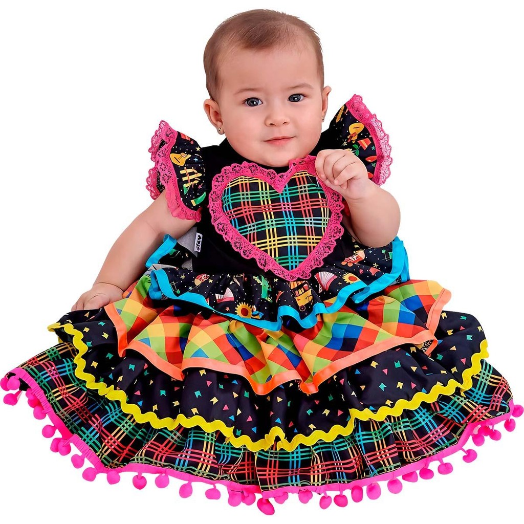 Vestido de Festa Junina Bebe Menina de Luxo Com Saia Rodada em Oferta na Shopee