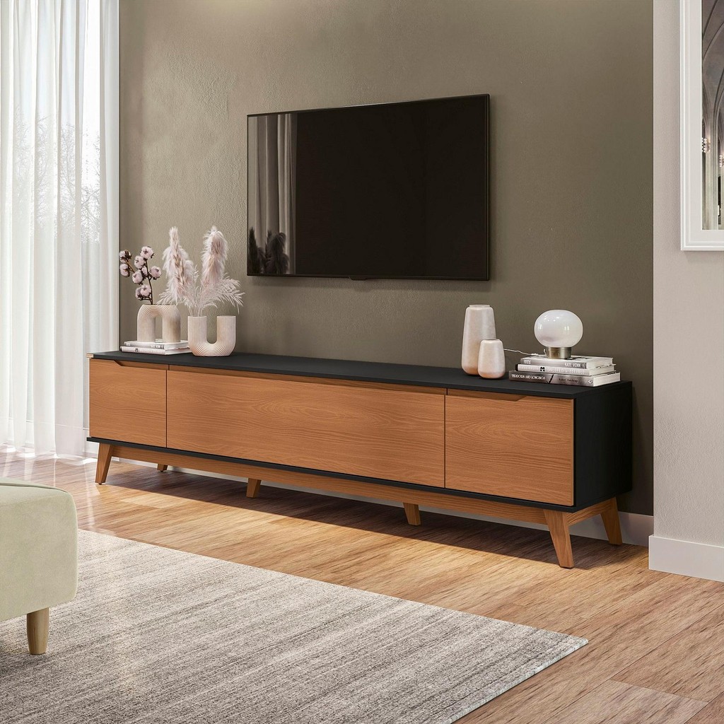 Rack Kappesberg 3 Portas Preto Fosco/Canela 218cm - Home & Living
