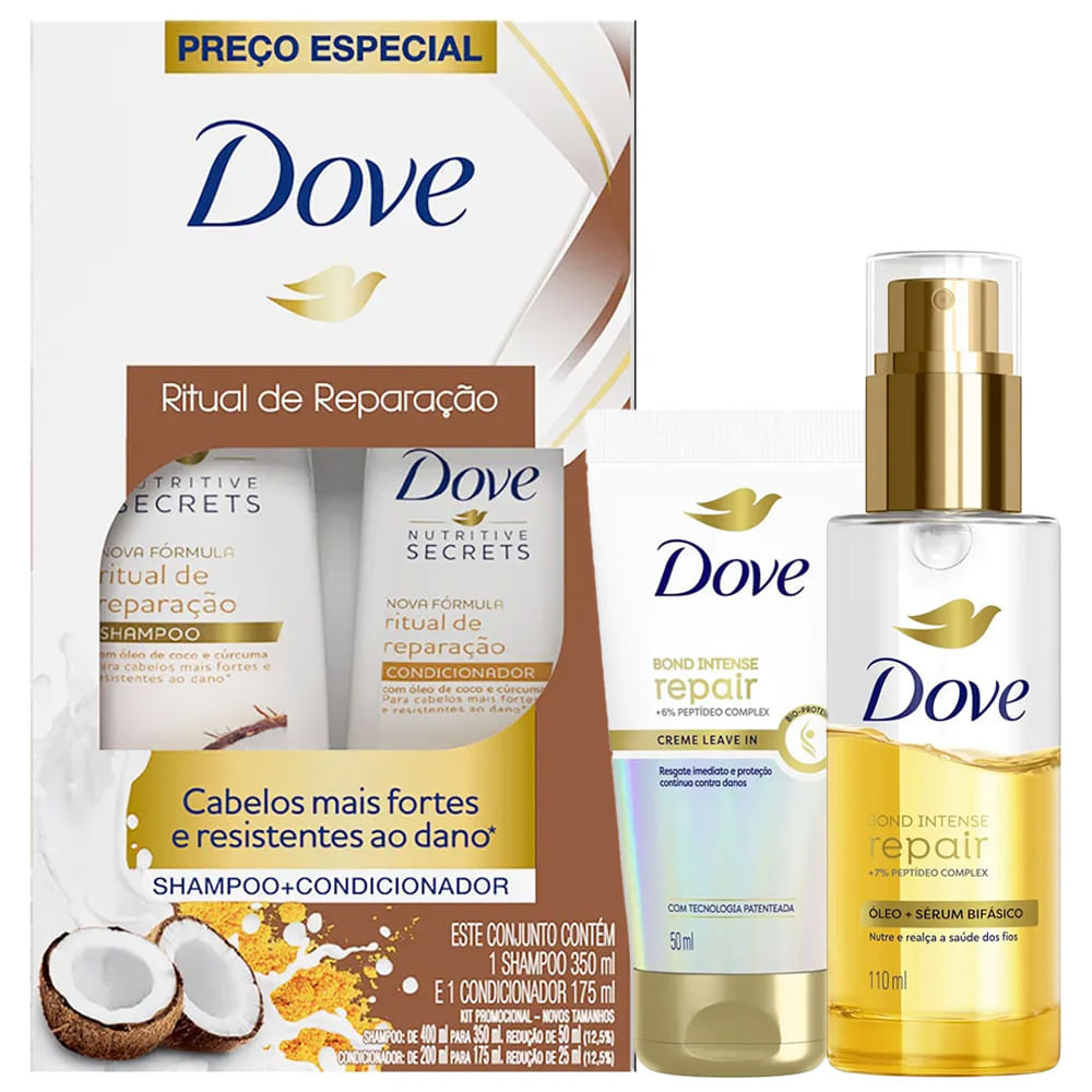 Kit Dove Ritual Reparação Shampoo + Condicionador + Óleo E Sérum + Leave In Bond Intense Repair - Beauty