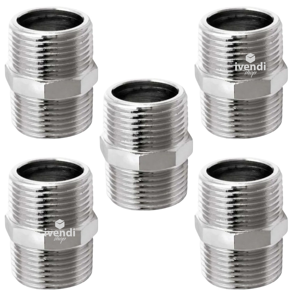 Kit 5x Nipple Metal Duplo Conexão Multiuso Construção Torneira Multifuncional Agua Quente Fria