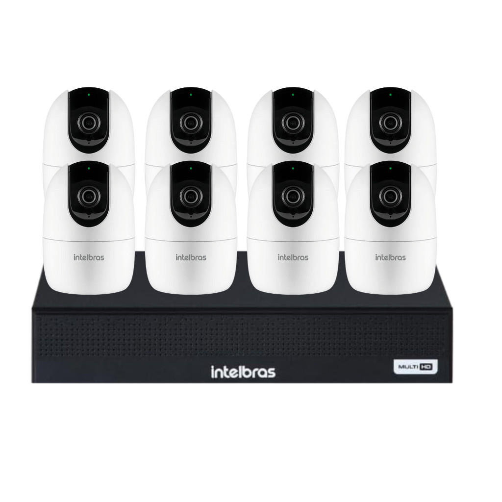 Kit 8 Câmeras Wi-Fi Intelbras IM4 NVD 1408 1080p Intelbras Com 8 Canais Sem Hd