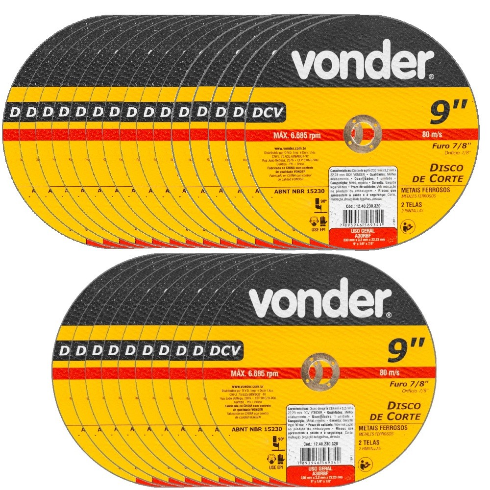 25 Discos De Corte 230mm X 3,2mm X 22,23mm DCV Vonder