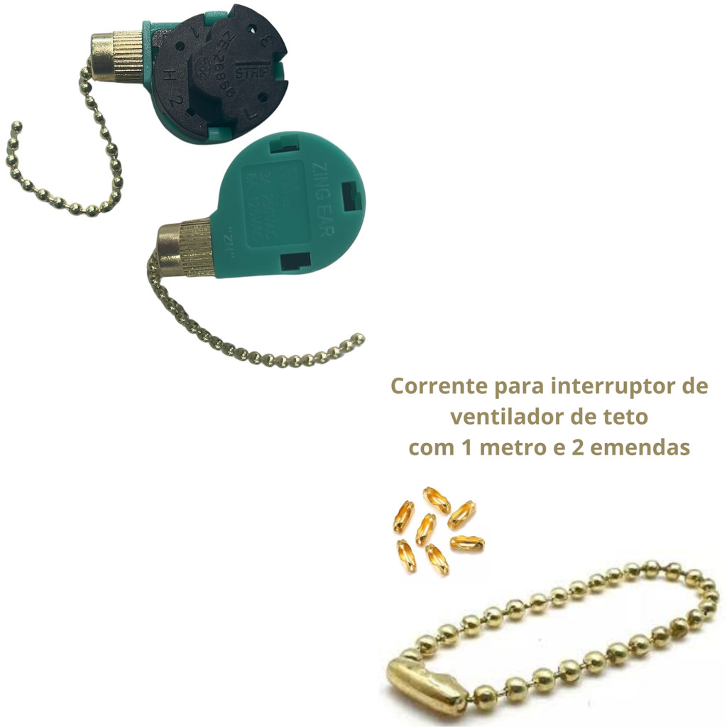 kit Interruptor de Cordinha P/ventilador Teto Motor+corrente