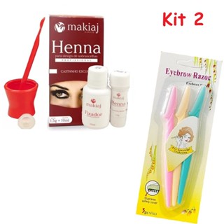 Kit Sobrancelha Henna Makiaj e 3 Lâminas Navalha Sobrancelha em Oferta na Shopee