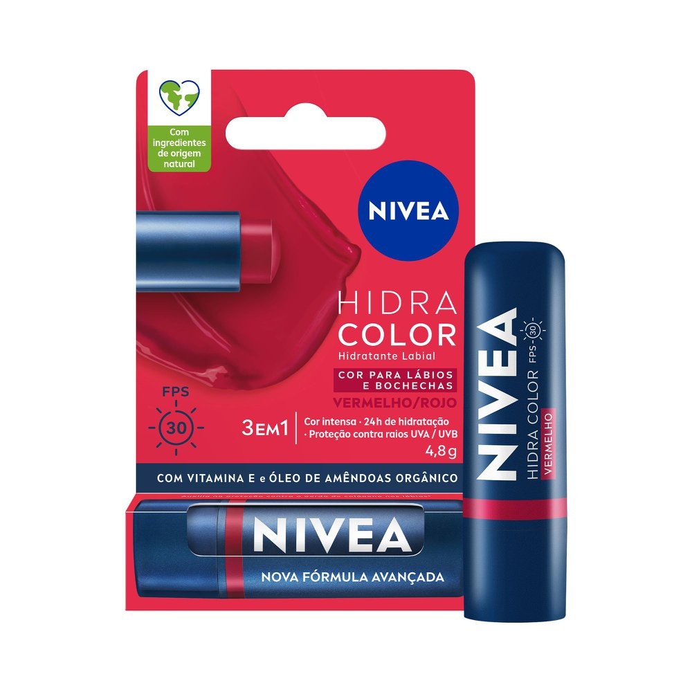 Hidratante Labial Nivea 2 Em 1 Hidra Color Vermelho 4,8g - Beauty