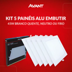 Kit 5 Painel Led Aluminio Quadrado 45w 3000k/4000k/6500k Branco Quente/Neutro/Frio 110v/220v Bivolt Branco Avant