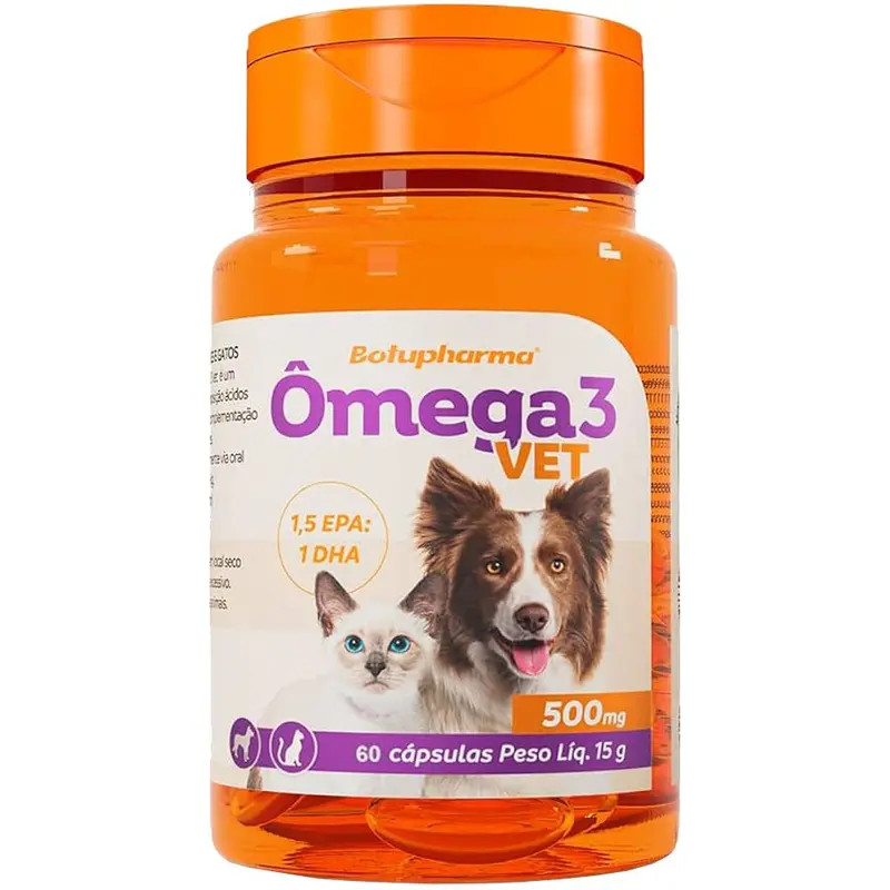 Ômega 3 Vet 500mg 60 Cápsulas - Botupharma | Suplemento para Cães e Gatos