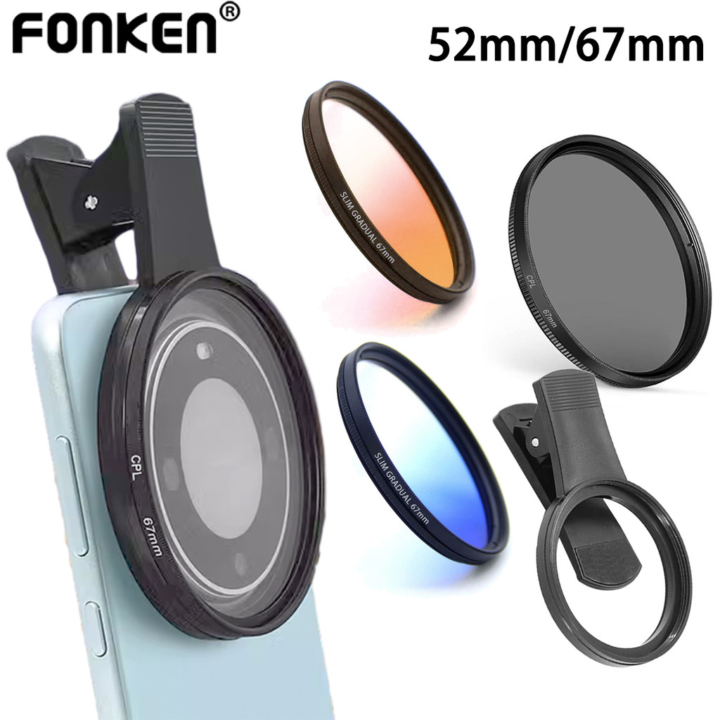 Fonken Universal Ajustável 52mm/67mm Clipe De Lente De Câmera De Telefone CPL Filtro Gradiente Acrílica