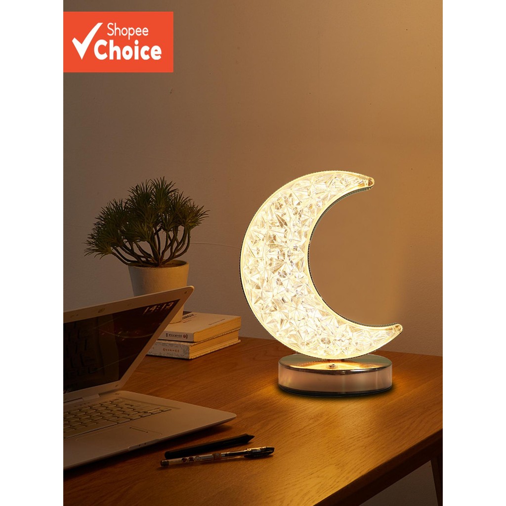 Lâmpada de Mesa de Toque Lunar 1 Peça Forma de Lua para Cama e Sala com 3 Cores