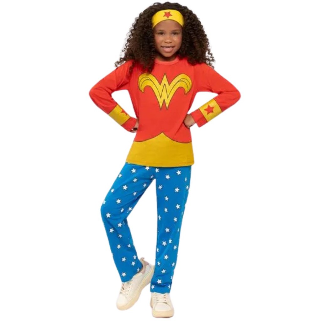 Pijama Infantil Mulher Maravilha Veggi Longo Brilha No Escuro Inverno