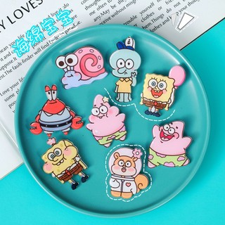 8 ins bonito dos desenhos animados Bob Esponja Calça Quadrada Broche Acrílico Decoração Crachá Bolsa Acessórios