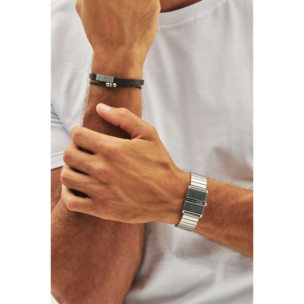 Detalhes do Pulseira Masculina de Couro Marrom com Fecho Magnético Prata