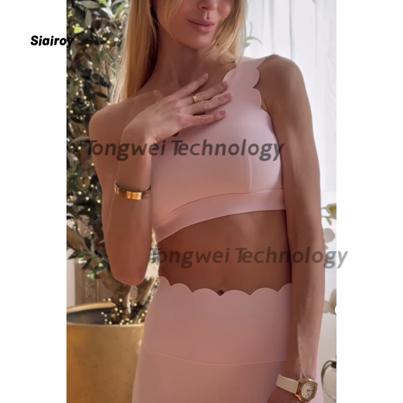 Siairoy Colete esportivo de ombro inclinado de renda Pilates Gym Wear Sutiã de ioga