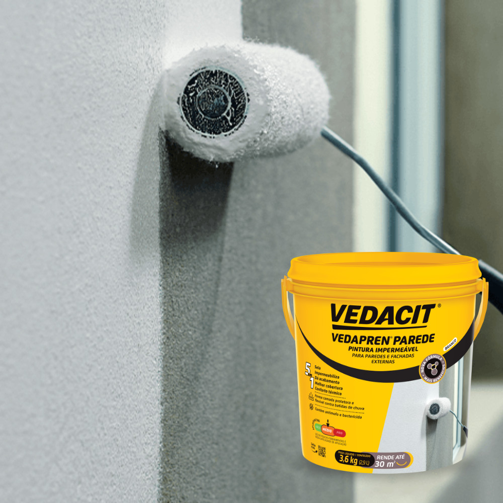 Vedapren Pintura Emborrachada 3,6Kg Vedacit Hidrorrepelente Alto Desempenho Reforma Construção