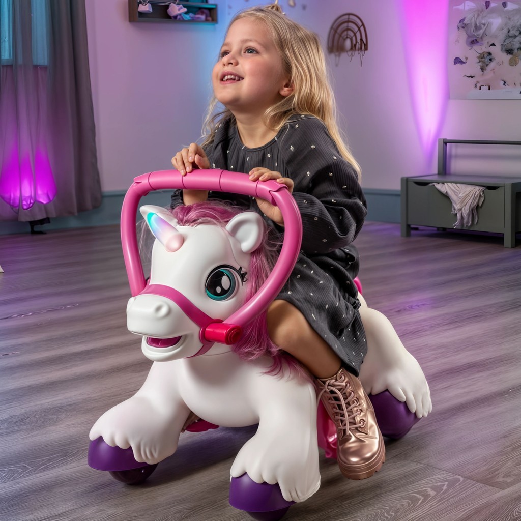 Imagem Mini Cavalinho Unicornio Elétrico Infantil 6v Com Acessórios Interativo 2 a 3 Anos Menina Feminino