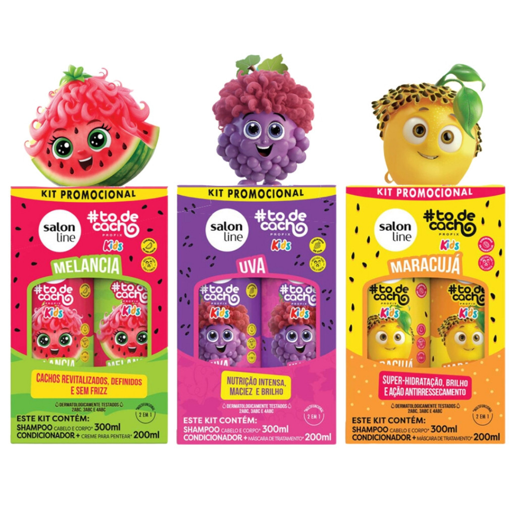 Kit Shampoo e Condicionador Salon Line #todecacho Kids Frutas - Melancia, Uva, Maracujá - Escolha