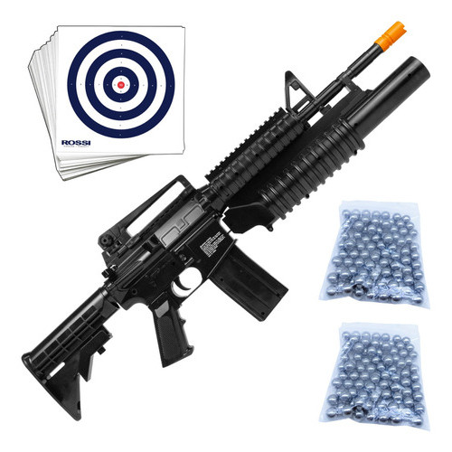 Rifle Airgun M4a1 Spring 6mm Kwc Pump + Esferas Aluminio em Oferta na Shopee