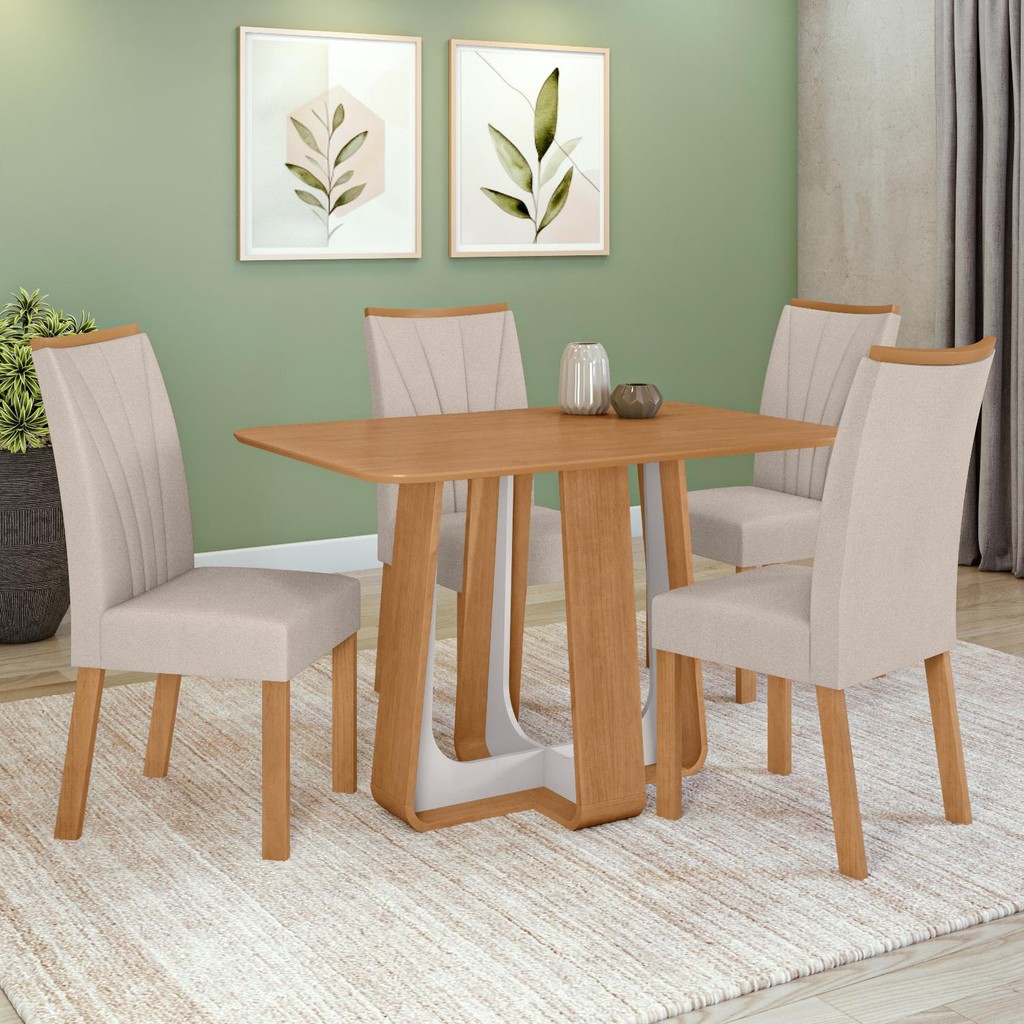 Conjunto Sala de Jantar Mesa Easy Pop 120x80cm Tampo MDF 4 Cadeiras Confort Boucle Bege Amêndoa/Off em Oferta na Shopee