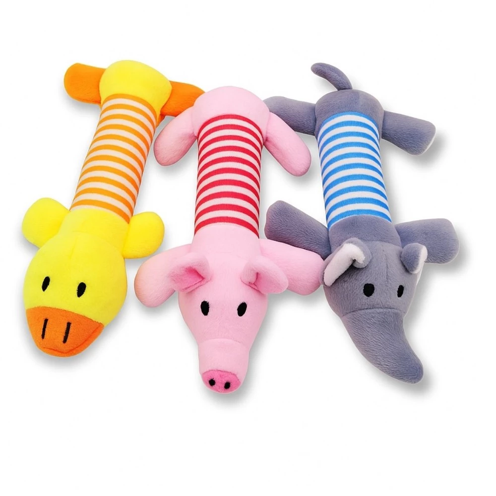 Brinquedo de Cachorro Pelúcia Mordedor Pet com Apito Som Interativo Elefante Pato Porco