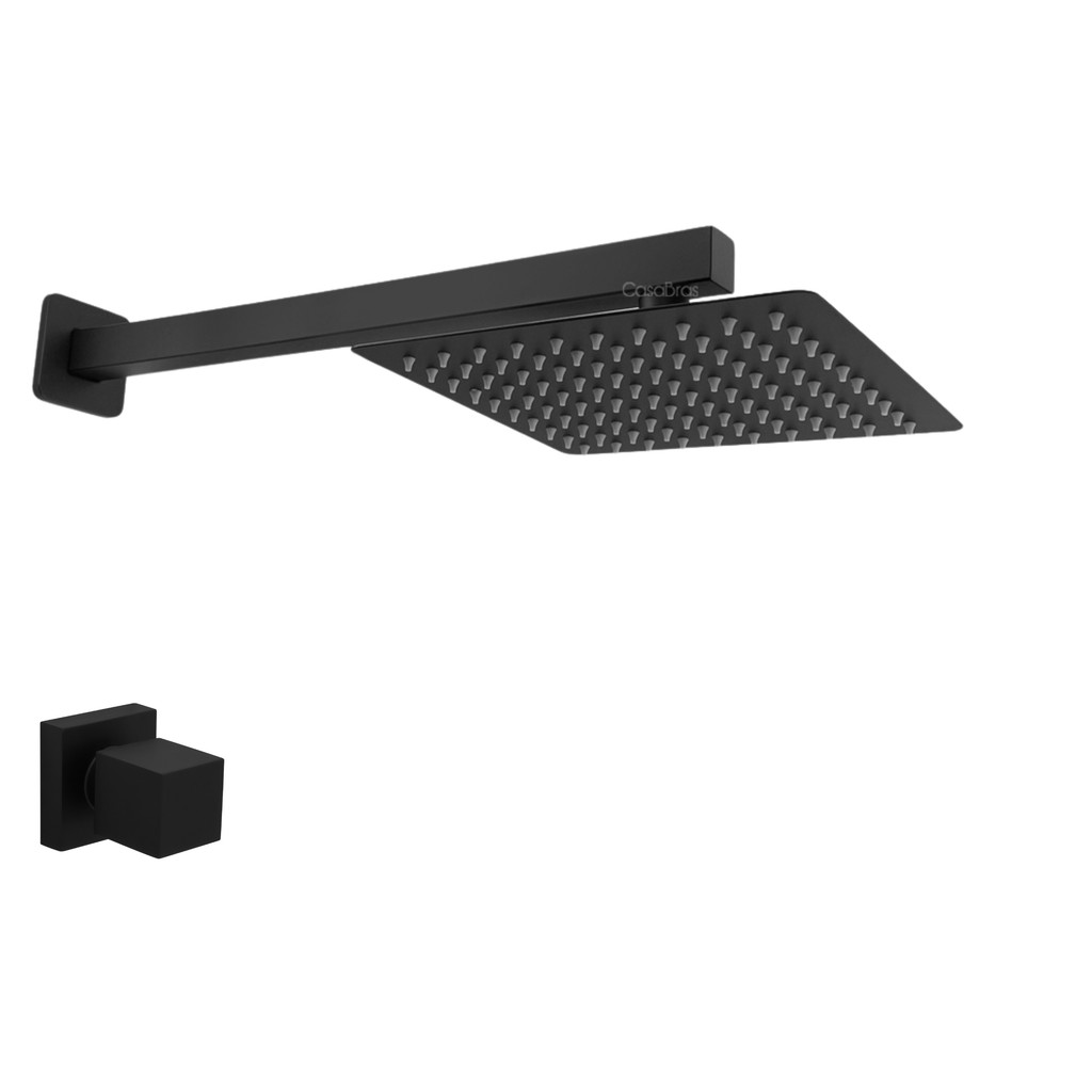 Chuveiro Slim Quadrado Preto com Acabamento para Registro Conjunto Banho Acabamento Quadrado em Oferta na Shopee